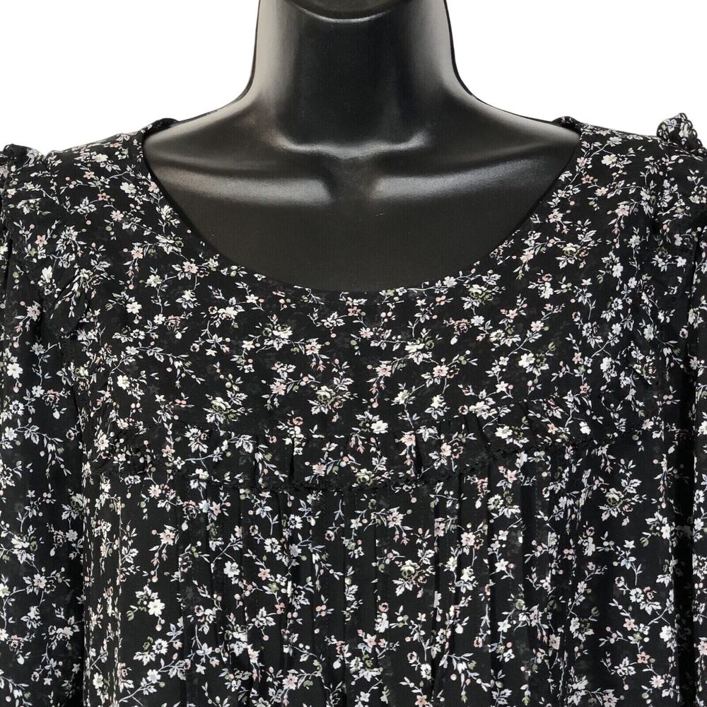 Gap Blouse Semi-Sheer Chiffon Women's Sz L Black Floral Whimsigoth Cottagecore